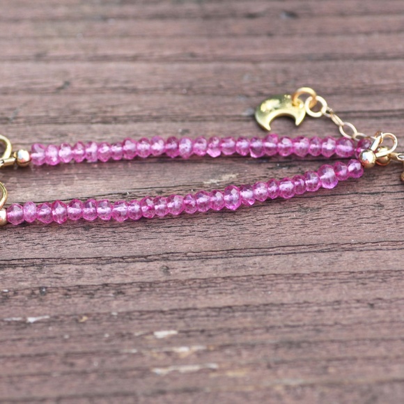 Natural Pink Topaz Bracelet in 14K Gold Yellow Gold, Adjustable Length - Picture 3 of 7